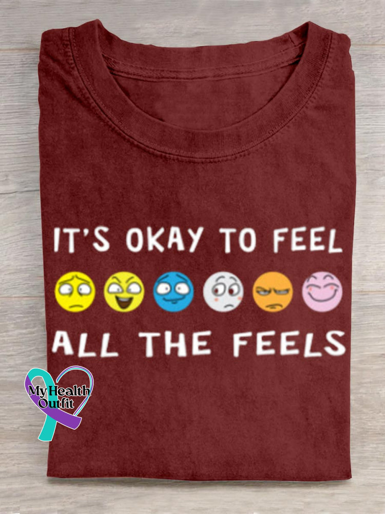 It’s Okay To Fell All The Feels Art Print T-shirt Red / S