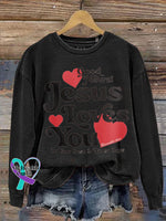 Jesus Loves You Printed Casual Sweatshirt Black / S