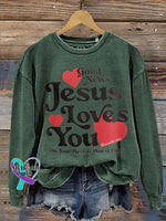 Jesus Loves You Printed Casual Sweatshirt Green / S