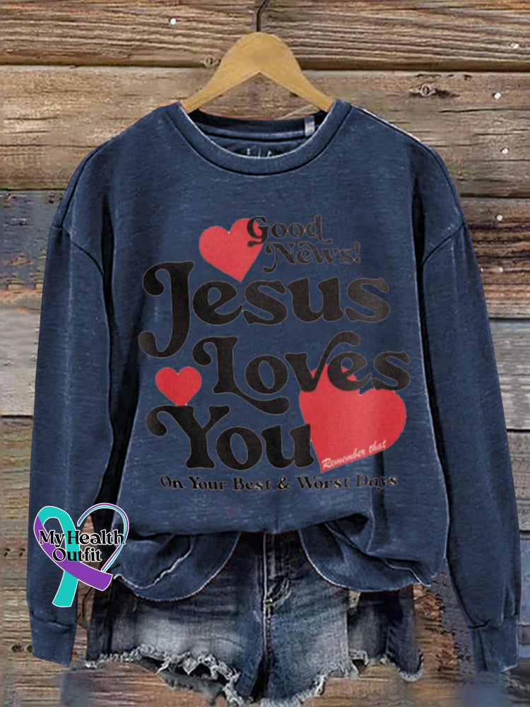 Jesus Loves You Printed Casual Sweatshirt NavyBlue / S
