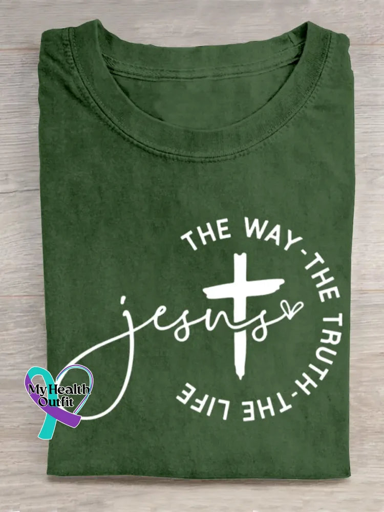 Jesus Vintage Art Print T-shirt Green / S