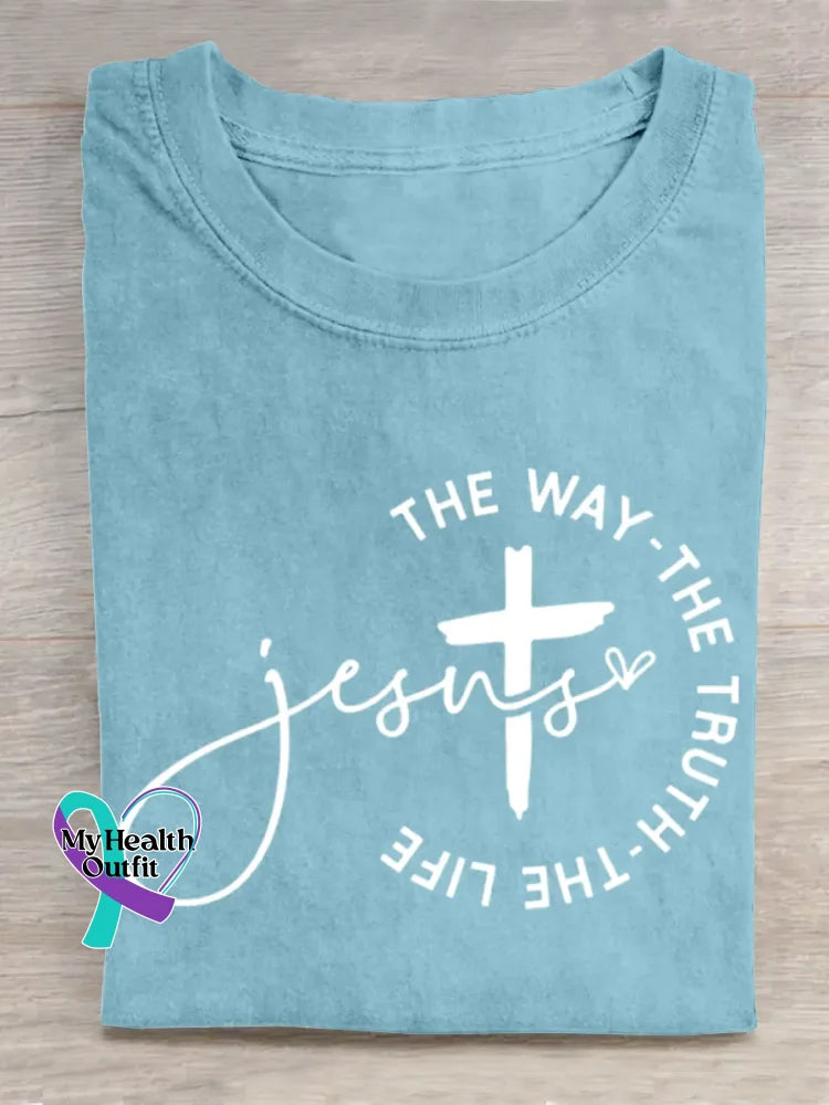 Jesus Vintage Art Print T-shirt LightBlue / S
