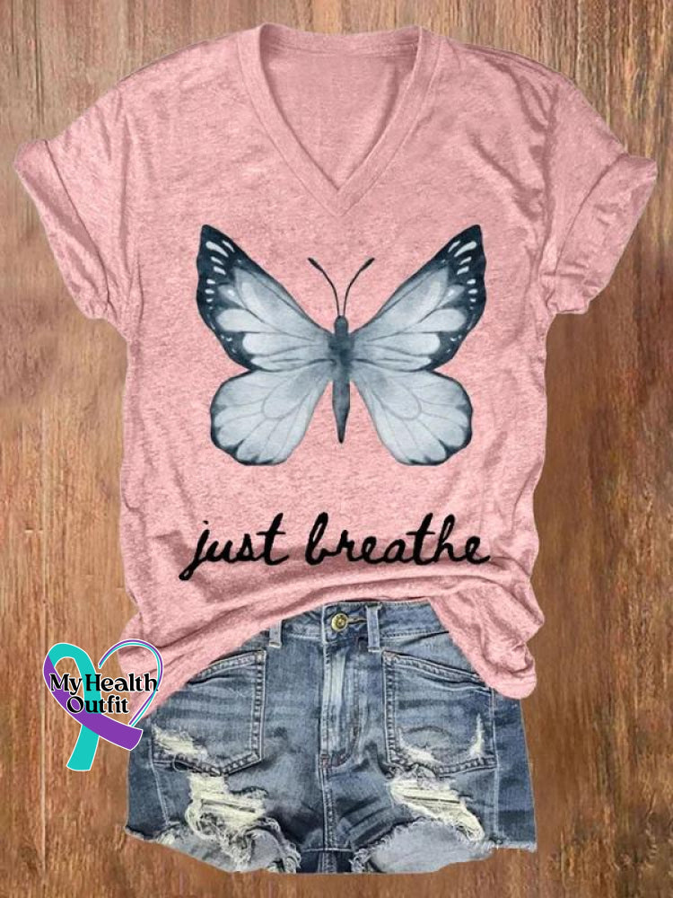 Just Breathe Art Casual T-Shirt Pink / S