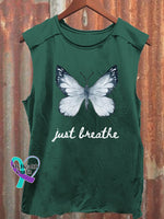 Just Breathe Art Print Casual Shirt Green / S