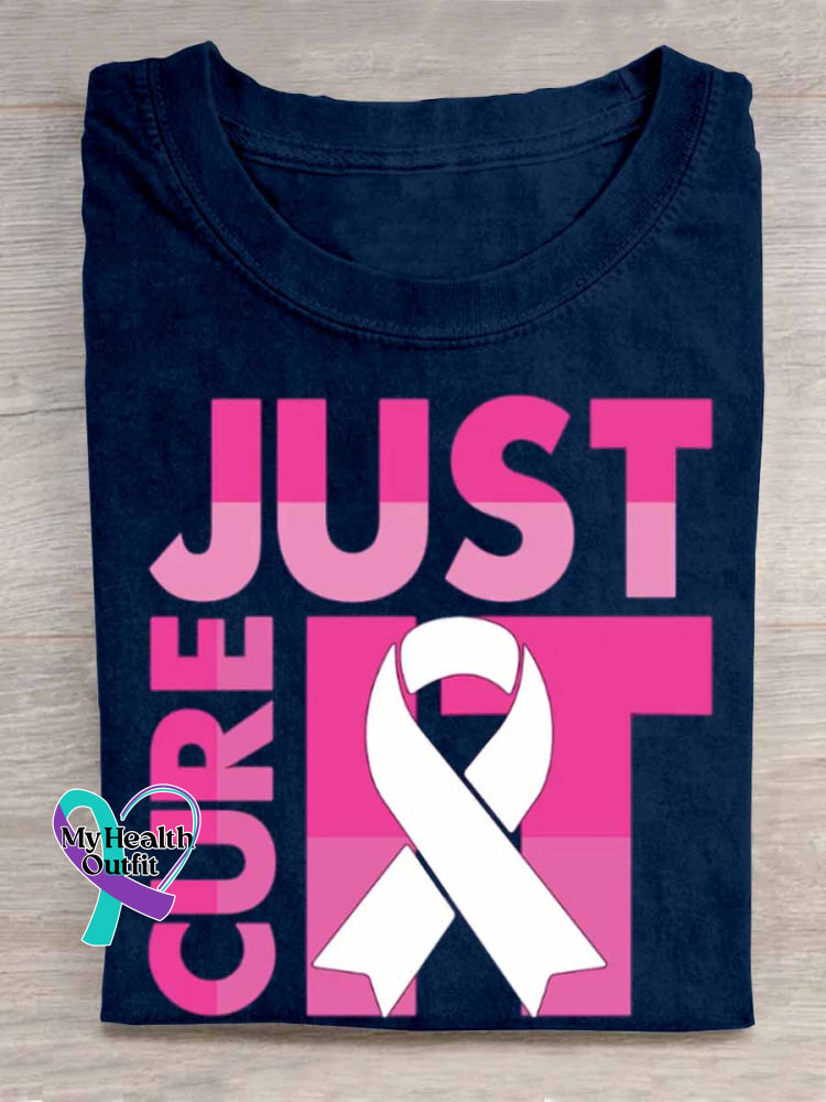 Just Cure It Breast Cancer Awareness Art Print T shirt Blue / S