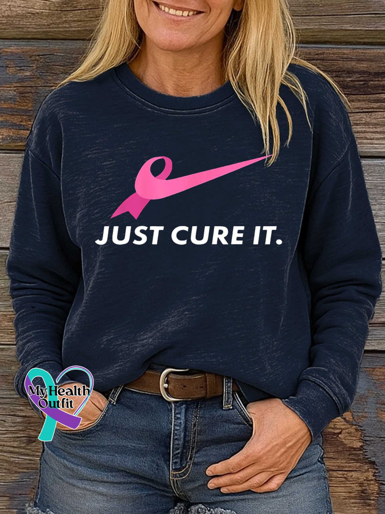 JUST CURE IT. Breast Cancer Awareness Print Casual Sweatshirt Blue / S