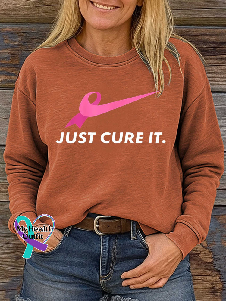 JUST CURE IT. Breast Cancer Awareness Print Casual Sweatshirt Orange / S