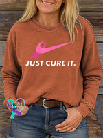 JUST CURE IT. Breast Cancer Awareness Print Casual Sweatshirt Orange / S