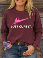 JUST CURE IT. Breast Cancer Awareness Print Casual Sweatshirt Red / S