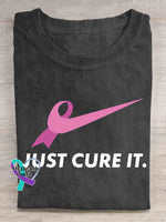 Just Cure It Breast Cancer Print Casual T-Shirt Black / S