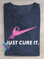 Just Cure It Breast Cancer Print Casual T-Shirt Blue / S