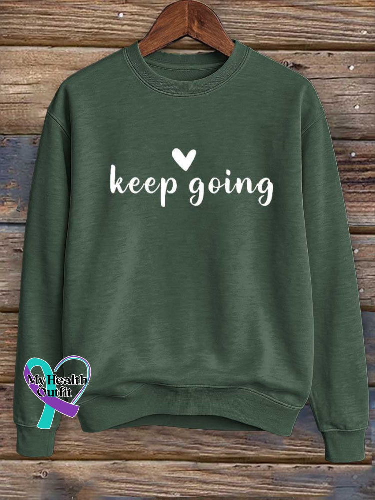 Keep Going Print Casual Sweatshirt Green / S