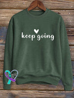 Keep Going Print Casual Sweatshirt Green / S