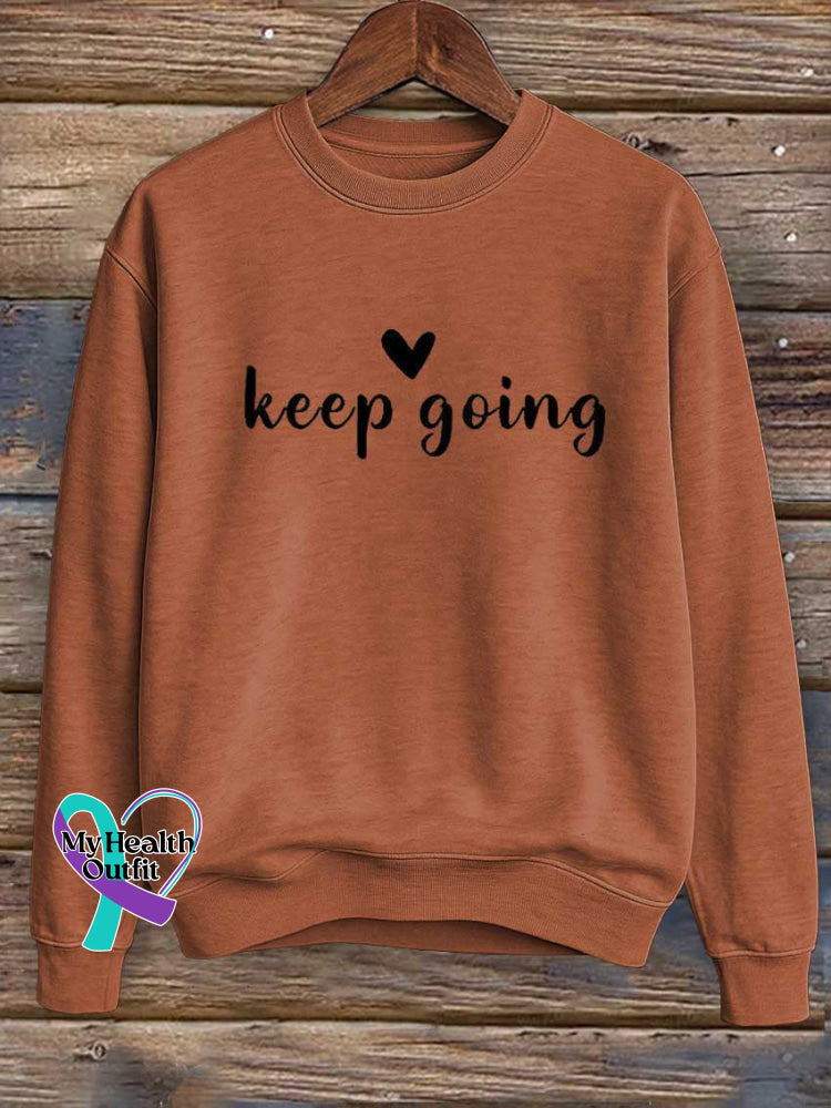Keep Going Print Casual Sweatshirt Orange / S