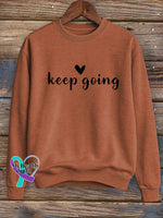 Keep Going Print Casual Sweatshirt Orange / S