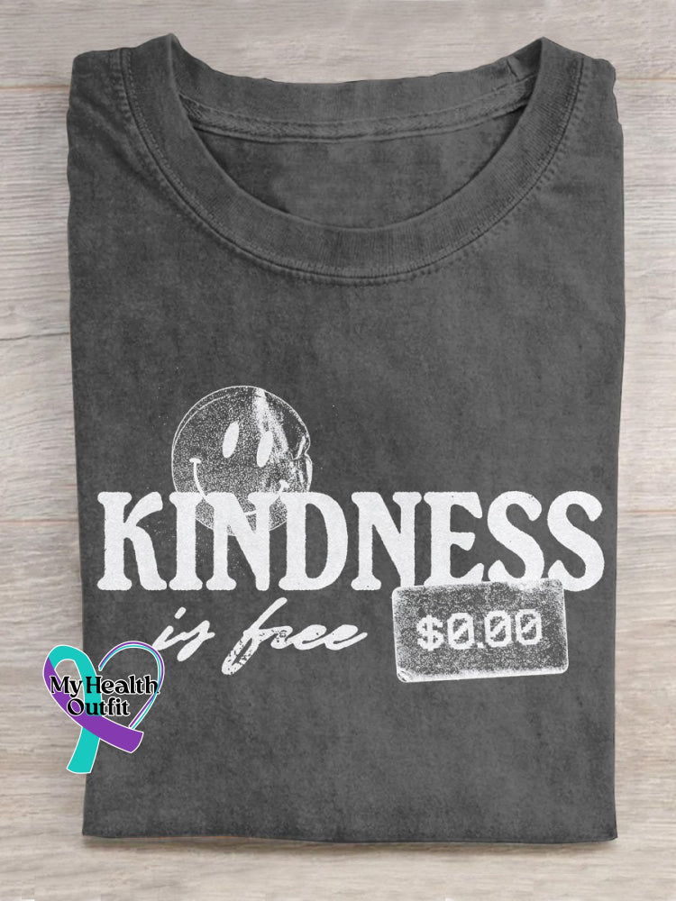 “Kindness Is Free” Positive Attitude Statement Slogan Printed T-Shirt Grey / S