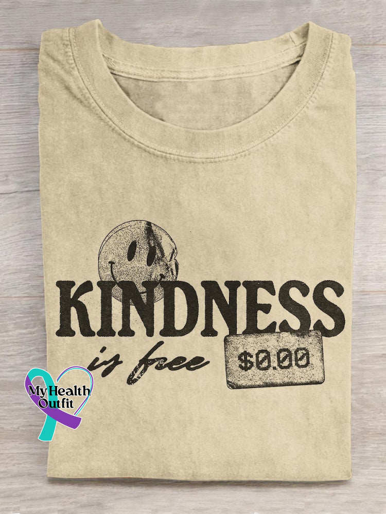 “Kindness Is Free” Positive Attitude Statement Slogan Printed T-Shirt Sand / S