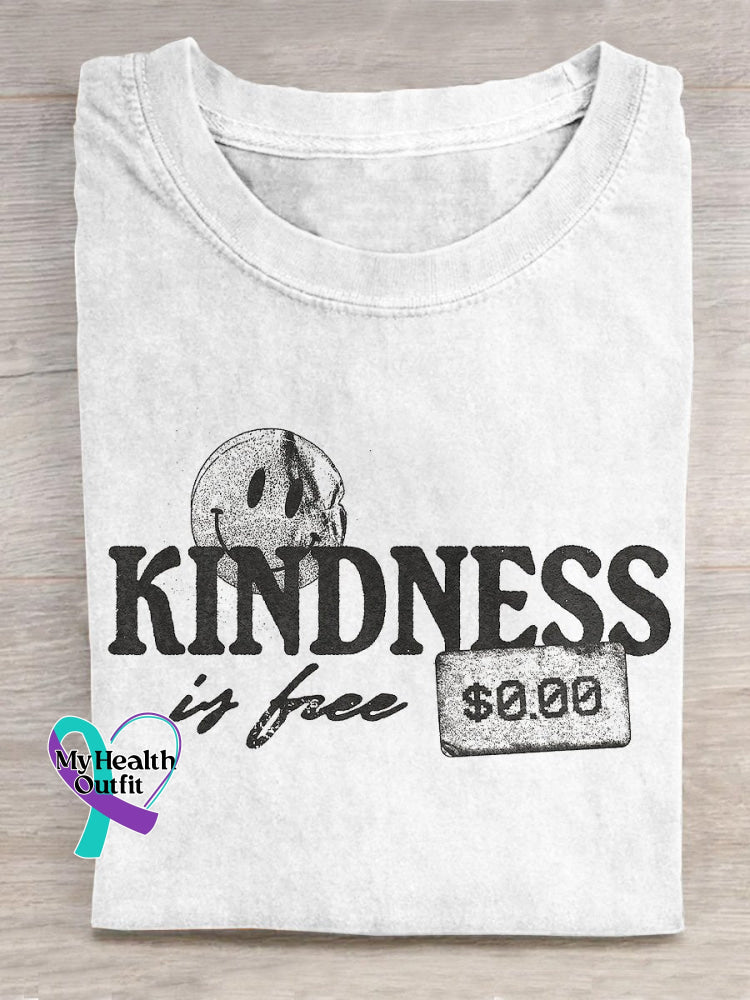 “Kindness Is Free” Positive Attitude Statement Slogan Printed T-Shirt White / S