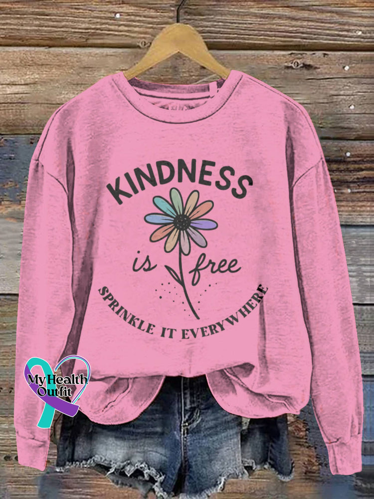 Kindness Is Free Vintage Art V-Neck Print Casual Sweatshirt Pink / S