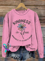 Kindness Is Free Vintage Art V-Neck Print Casual Sweatshirt Pink / S