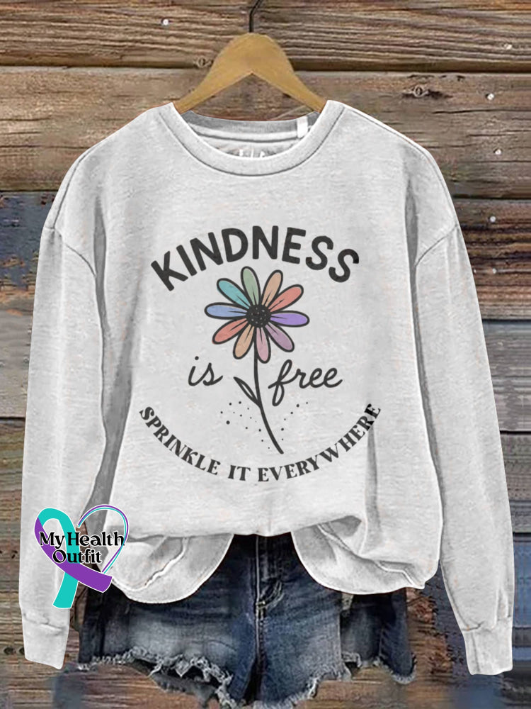 Kindness Is Free Vintage Art V-Neck Print Casual Sweatshirt White / S