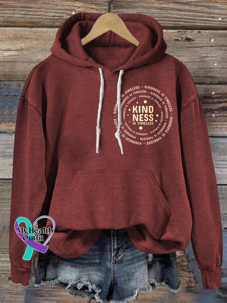 Kindness Printed Casual Hoodie Brown / S