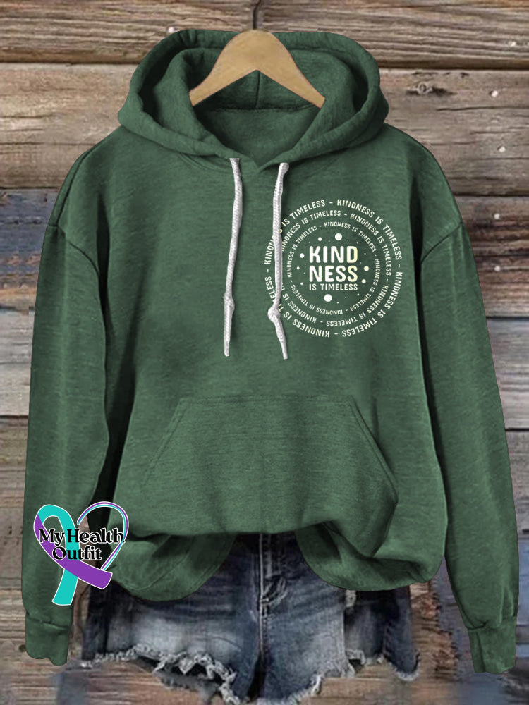 Kindness Printed Casual Hoodie Green / S