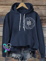 Kindness Printed Casual Hoodie NavyBlue / S