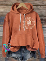 Kindness Printed Casual Hoodie Orange / S