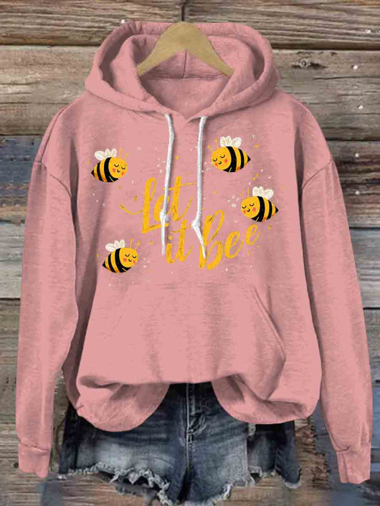Let It Bee Art Casual Hoodie Sweatshirt Pink / S