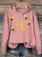 Let It Bee Art Casual Hoodie Sweatshirt Pink / S