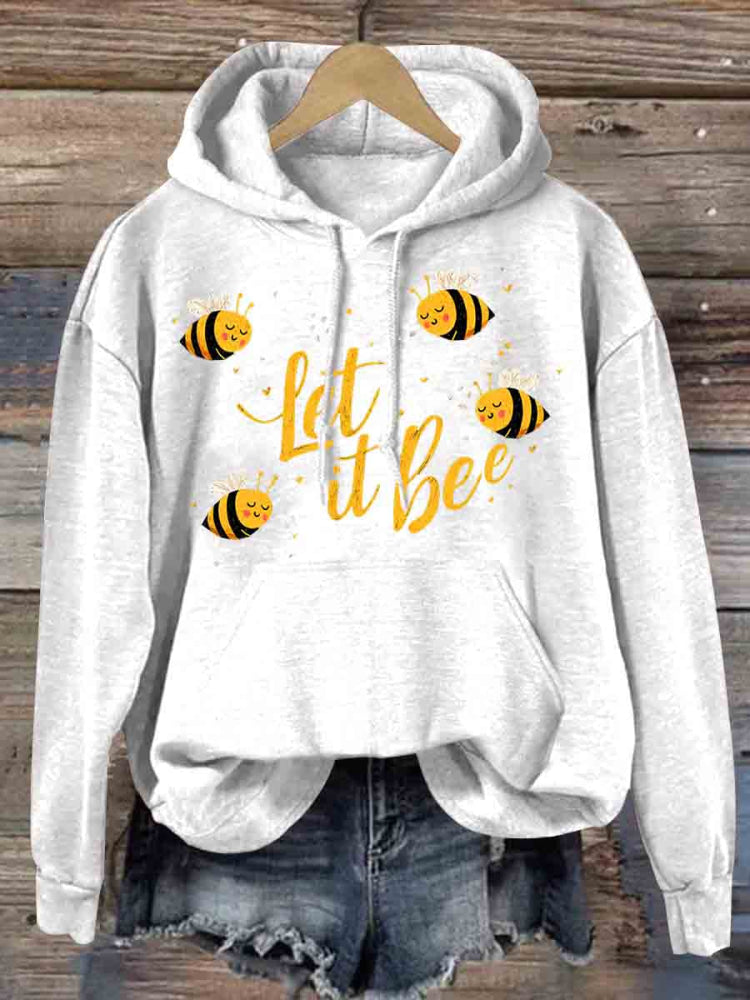 Let It Bee Art Casual Hoodie Sweatshirt White / S