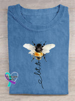 Let It Bee Art Print Casual Cotton T-shirt Blue / S