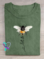 Let It Bee Art Print Casual Cotton T-shirt DarkGreen / S