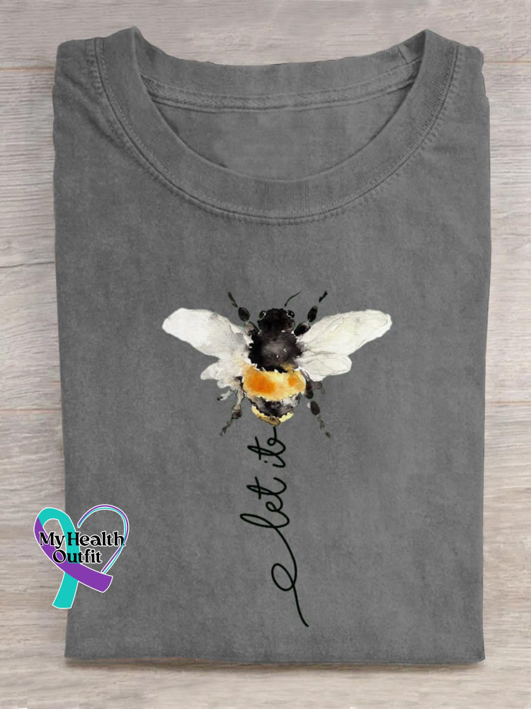 Let It Bee Art Print Casual Cotton T-shirt Grey / S
