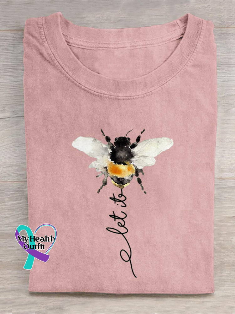 Let It Bee Art Print Casual Cotton T-shirt Pink / S
