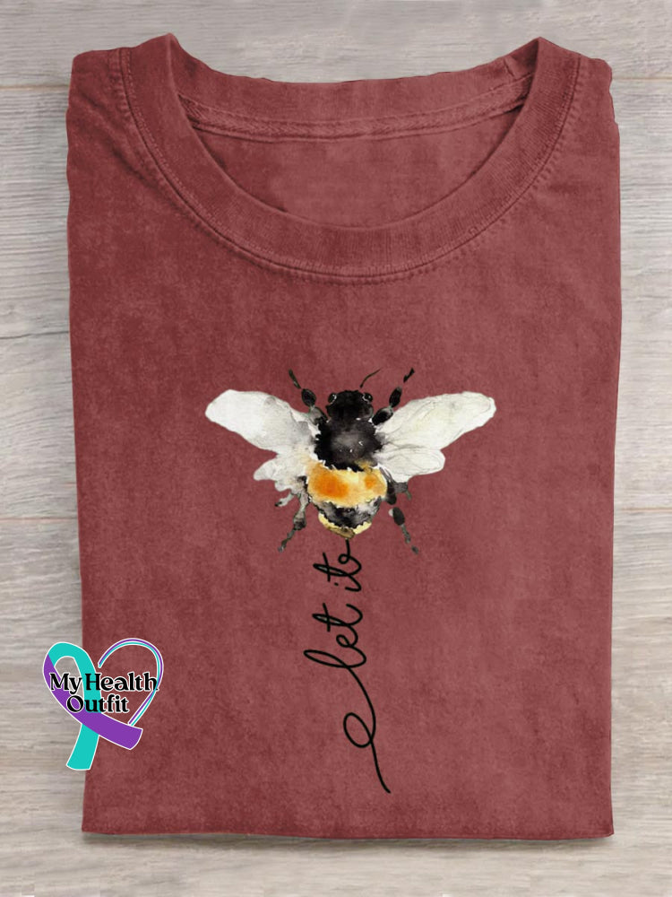 Let It Bee Art Print Casual Cotton T-shirt Red / S
