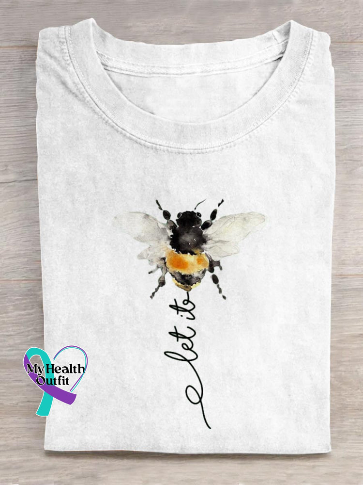 Let It Bee Art Print Casual Cotton T-shirt White / S