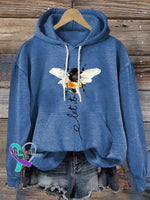 Let It Bee Art Print Casual Hoodie Sweatshirt Blue / S