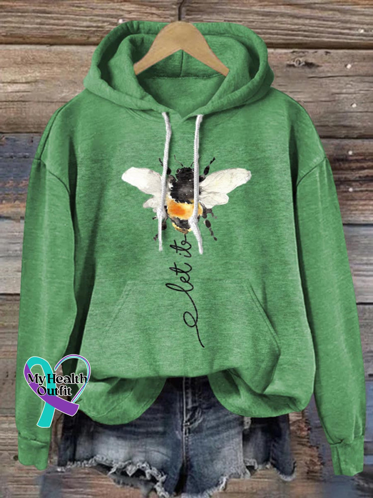 Let It Bee Art Print Casual Hoodie Sweatshirt Green / S