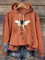 Let It Bee Art Print Casual Hoodie Sweatshirt Orange / S