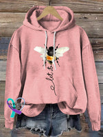 Let It Bee Art Print Casual Hoodie Sweatshirt Pink / S