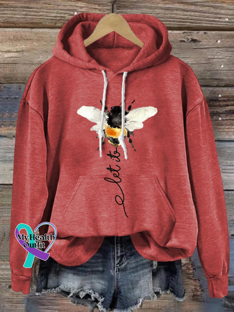Let It Bee Art Print Casual Hoodie Sweatshirt Red / S