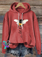 Let It Bee Art Print Casual Hoodie Sweatshirt Red / S