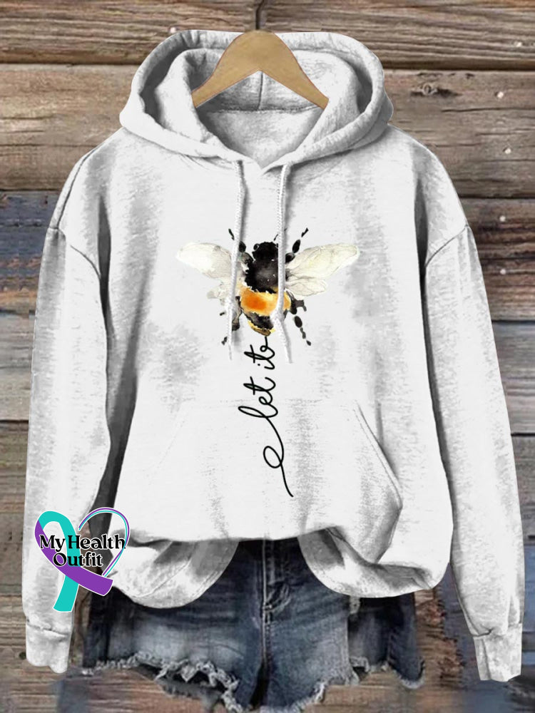 Let It Bee Art Print Casual Hoodie Sweatshirt White / S