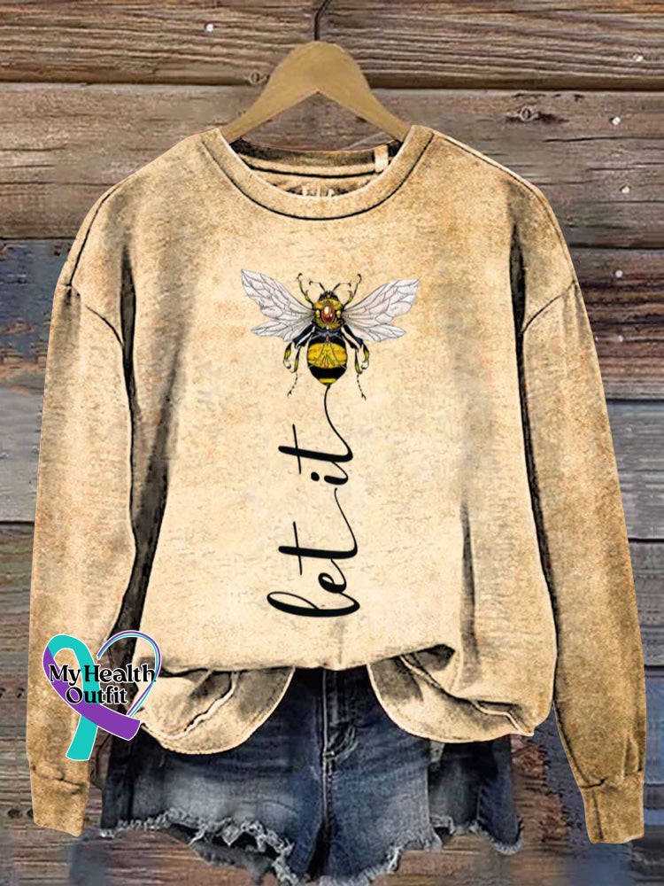 Let It Bee Art Art Vintage Print Casual Sweatshirt Khaki / S