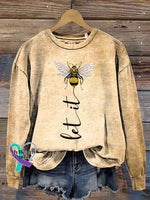Let It Bee Art Art Vintage Print Casual Sweatshirt Khaki / S