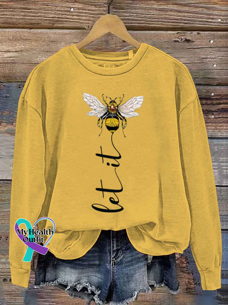 Let It Bee Art Art Vintage Print Casual Sweatshirt Yellow / S