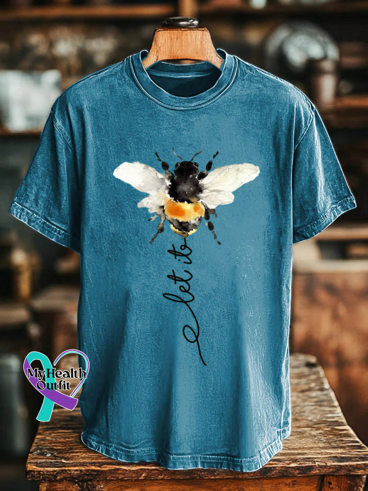 Let It Bee Pattern Art Print Casual Cotton T-shirt Blue / S