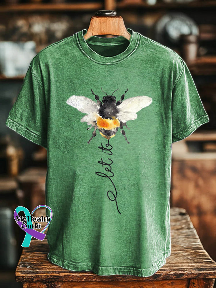 Let It Bee Pattern Art Print Casual Cotton T-shirt Green / S